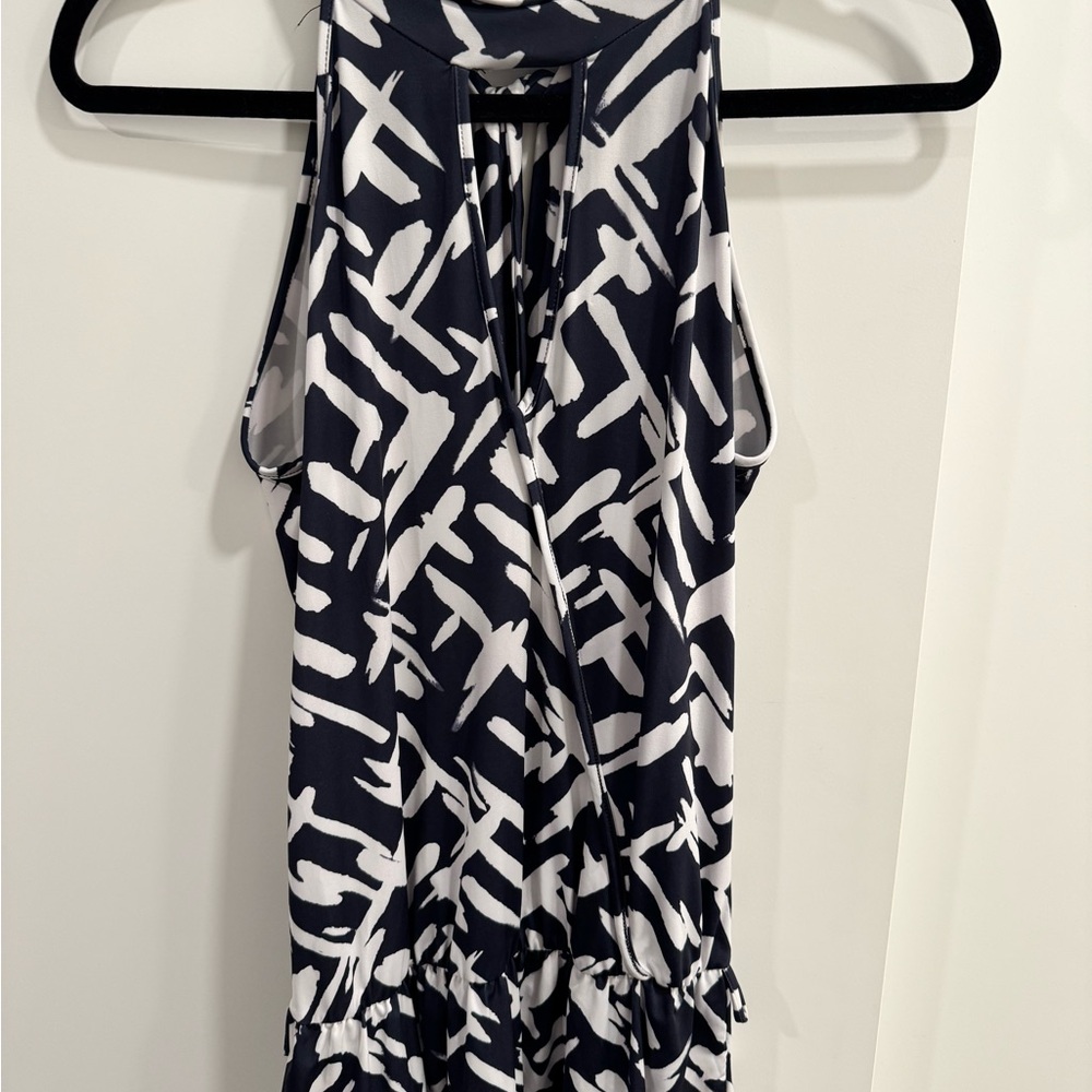 Mandee Navy and White Patterned Top